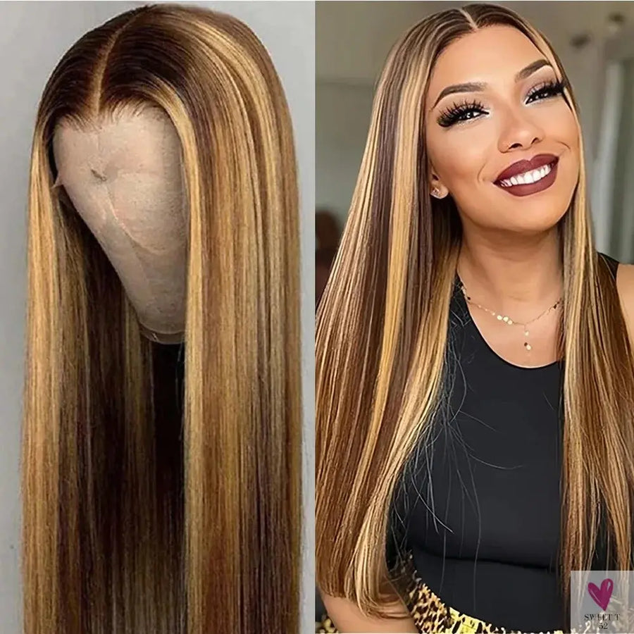 13x6 Highlight Ombre Lace Front Straight, 100% Human Hair Wig, 30/36 Inch Honey Blonde Hd Lace Front Wigs - 200 Density Sweet T 52