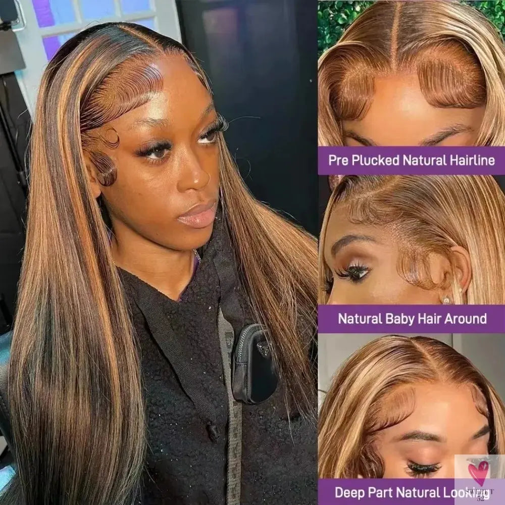 13x6 Highlight Ombre Lace Front Straight, 100% Human Hair Wig, 30/36 Inch Honey Blonde Hd Lace Front Wigs - 200 Density Sweet T 52