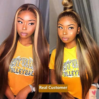 13x6 Highlight Ombre Lace Front Straight, 100% Human Hair Wig, 30/36 Inch Honey Blonde Hd Lace Front Wigs - 200 Density Sweet T 52
