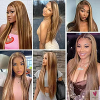 13x6 Highlight Ombre Lace Front Straight, 100% Human Hair Wig, 30/36 Inch Honey Blonde Hd Lace Front Wigs - 200 Density Sweet T 52