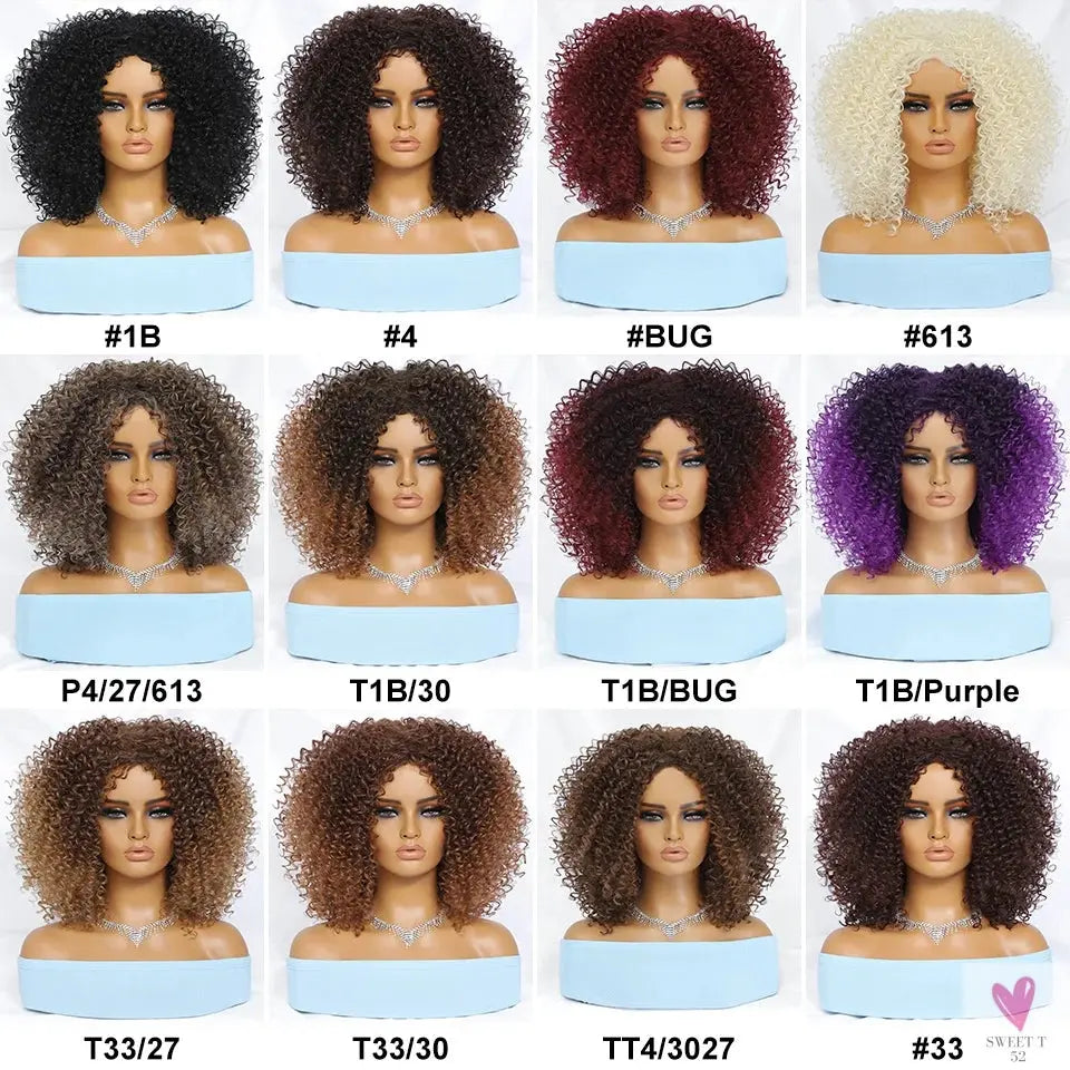 14 Inch Kinky Curly Wigs With Highlights - 1Pc Purple Synthetic Wig for Women, Daily Use or Cosplay Sweet T 52