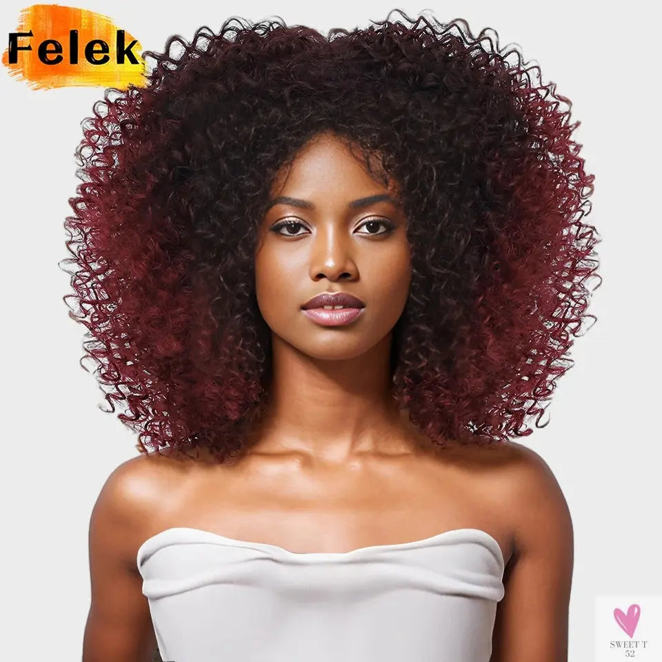14 Inch Kinky Curly Wigs With Highlights - 1Pc Purple Synthetic Wig for Women, Daily Use or Cosplay Sweet T 52