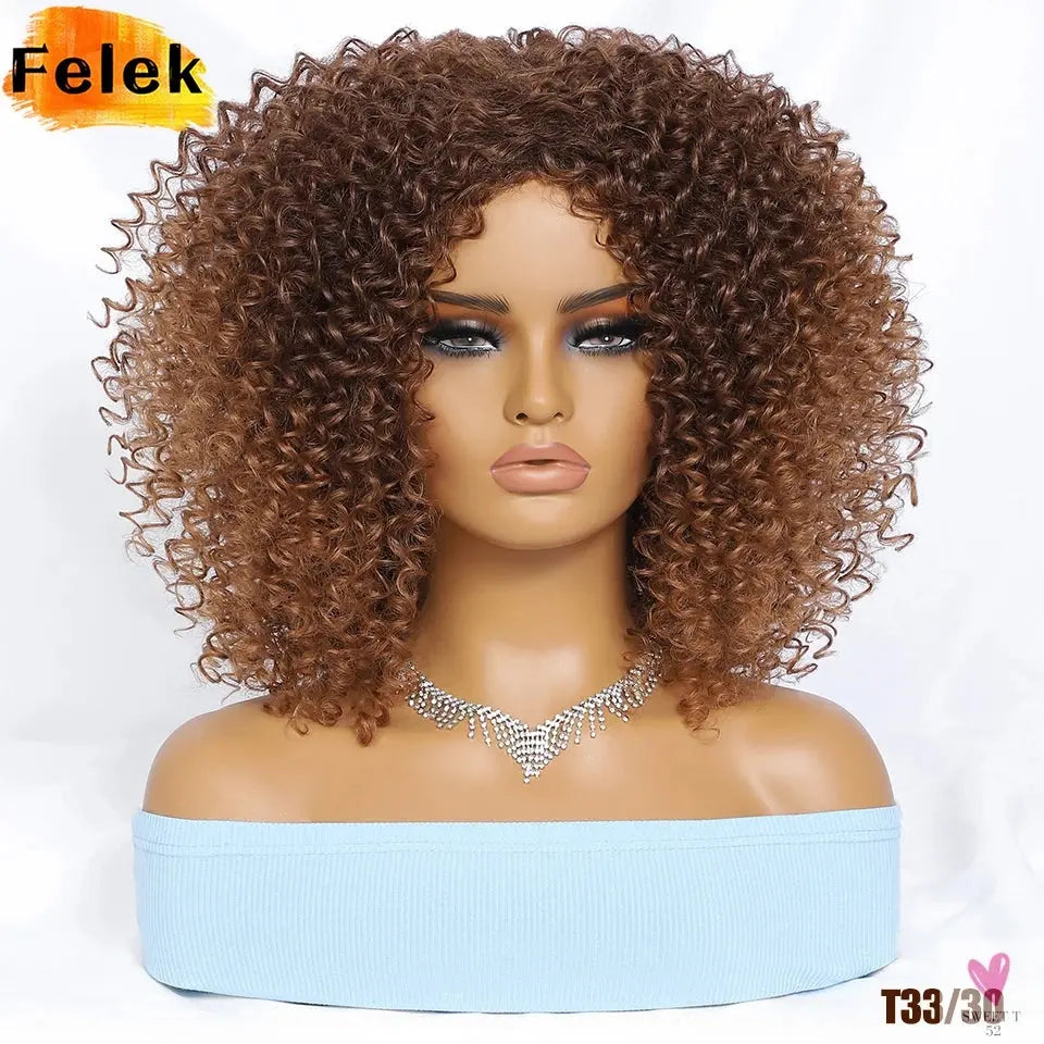 14 Inch Kinky Curly Wigs With Highlights - 1Pc Purple Synthetic Wig for Women, Daily Use or Cosplay Sweet T 52