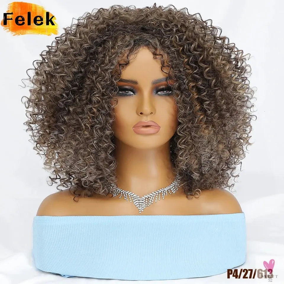 14 Inch Kinky Curly Wigs With Highlights - 1Pc Purple Synthetic Wig for Women, Daily Use or Cosplay Sweet T 52