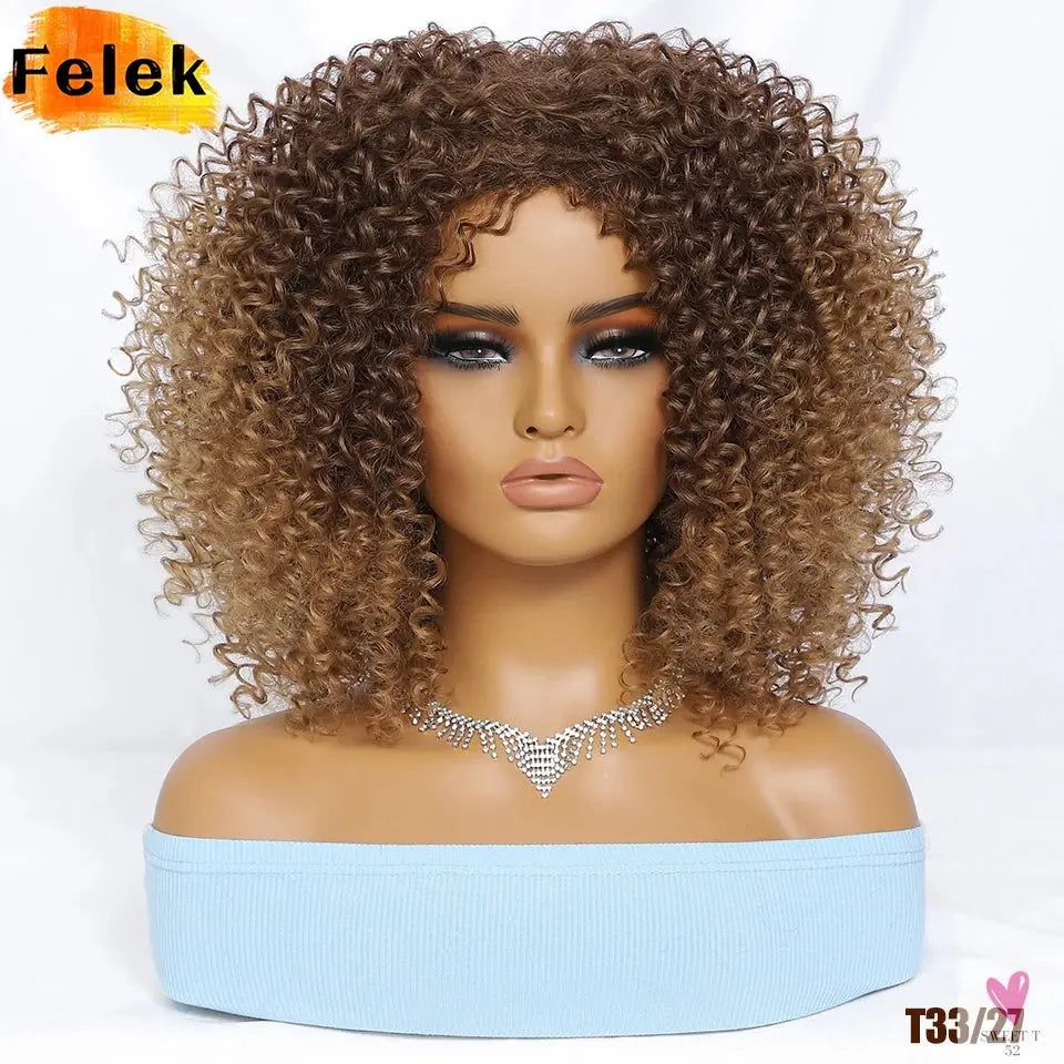14 Inch Kinky Curly Wigs With Highlights - 1Pc Purple Synthetic Wig for Women, Daily Use or Cosplay Sweet T 52