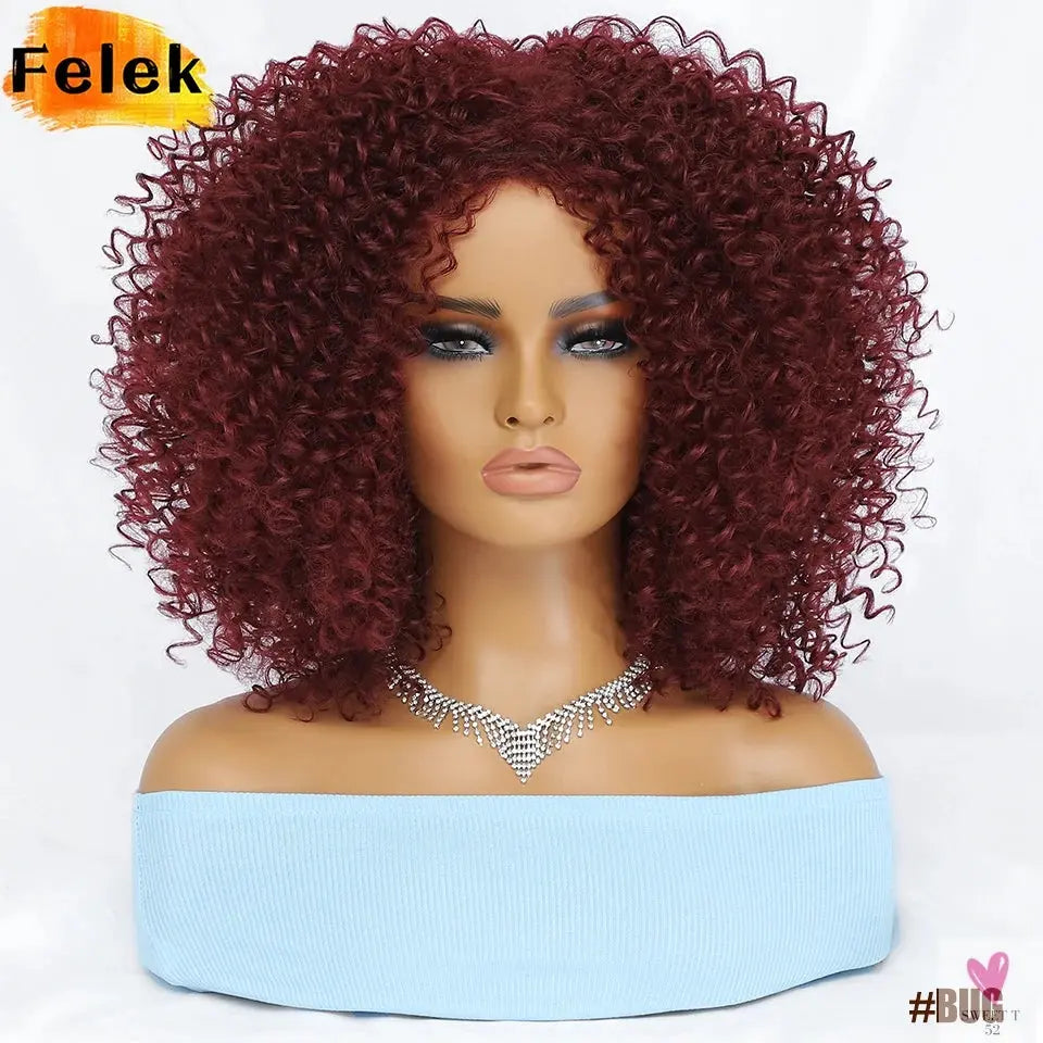 14 Inch Kinky Curly Wigs With Highlights - 1Pc Purple Synthetic Wig for Women, Daily Use or Cosplay Sweet T 52