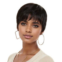 Short Pixie Cut Wig Human Hair Brazilian 100% Human Hair Full Machine Wigs Glueless Pixie Wig with Bangs for Women Natural Black
