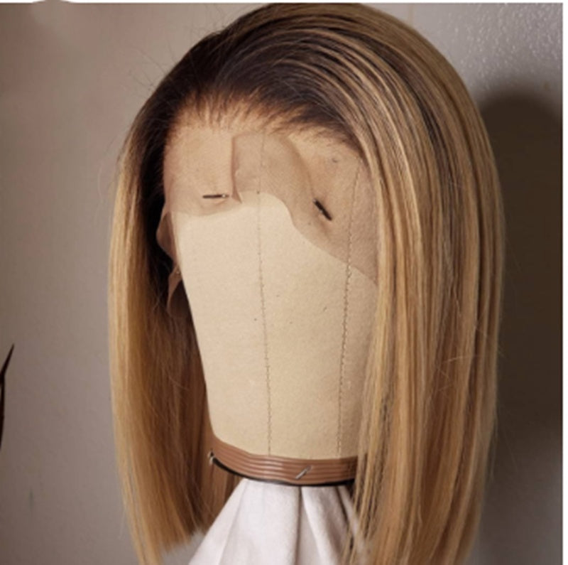 Ombre Colored Short Bob Wig T4B 27 Lace Front Human Hair Wigs