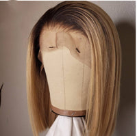 Ombre Colored Short Bob Wig T4B 27 Lace Front Human Hair Wigs