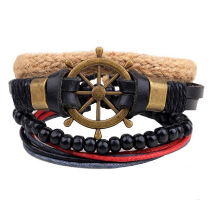 Leather Bracelet for Men - Multi-layer Bead Bracelet, Punk Wrap Bracelets, Vintage punk Men's Jewelry