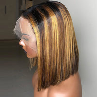 Brown Wig with Highlights, Human Hair, Straight, 10, 12, 14 and 16 Inches, for Women