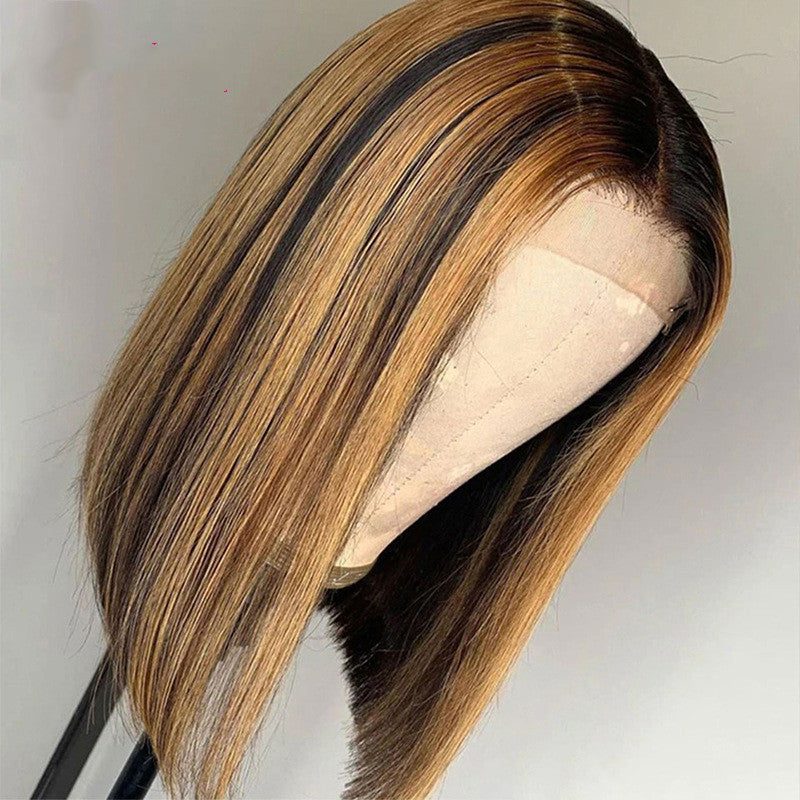Brown Wig with Highlights, Human Hair, Straight, 10, 12, 14 and 16 Inches, for Women