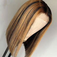 Brown Wig with Highlights, Human Hair, Straight, 10, 12, 14 and 16 Inches, for Women