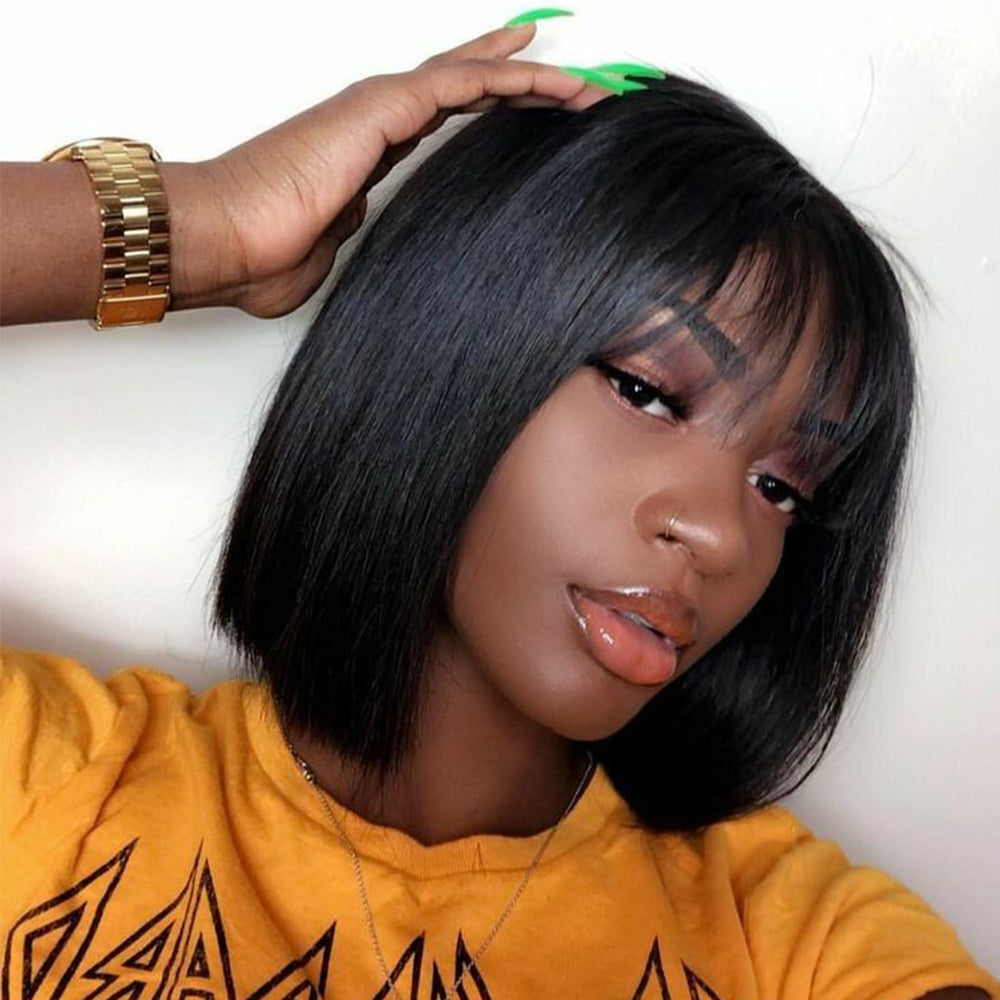 4 Inch Natural Hair Pixie Cut Wig, Red Brown/Bob with Bangs for Women