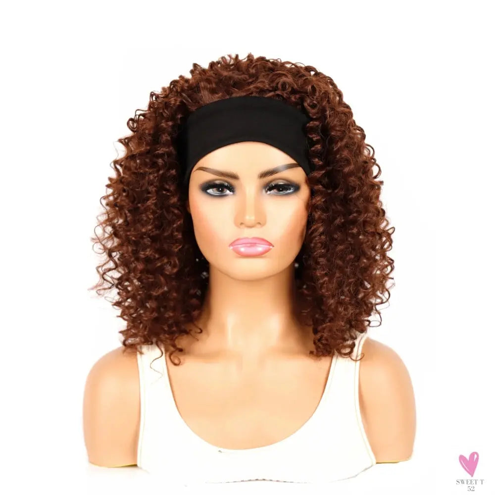 18 Inch Kinky Curly Headband Wig, Ombre Afro Curly Wig with Scarf, Synthetic Fluffy Curly Wigs for Women & Girls-hair accessories-SWEET T 52