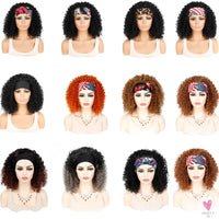 18 Inch Kinky Curly Headband Wig, Ombre Afro Curly Wig with Scarf, Synthetic Fluffy Curly Wigs for Women & Girls-hair accessories-SWEET T 52