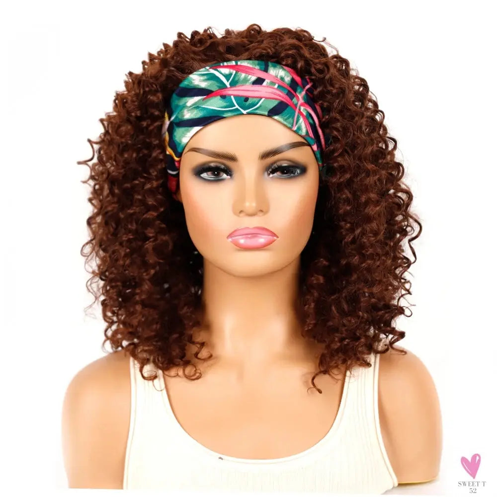 18 Inch Kinky Curly Headband Wig, Ombre Afro Curly Wig with Scarf, Synthetic Fluffy Curly Wigs for Women & Girls-hair accessories-SWEET T 52