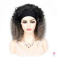 18 Inch Kinky Curly Headband Wig, Ombre Afro Curly Wig with Scarf, Synthetic Fluffy Curly Wigs for Women & Girls-hair accessories-SWEET T 52