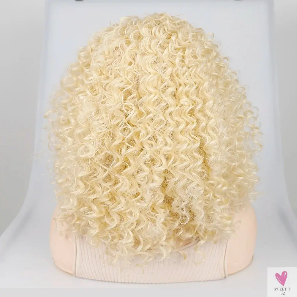 18 Inch Kinky Curly Headband Wig, Ombre Afro Curly Wig with Scarf, Synthetic Fluffy Curly Wigs for Women & Girls-hair accessories-SWEET T 52