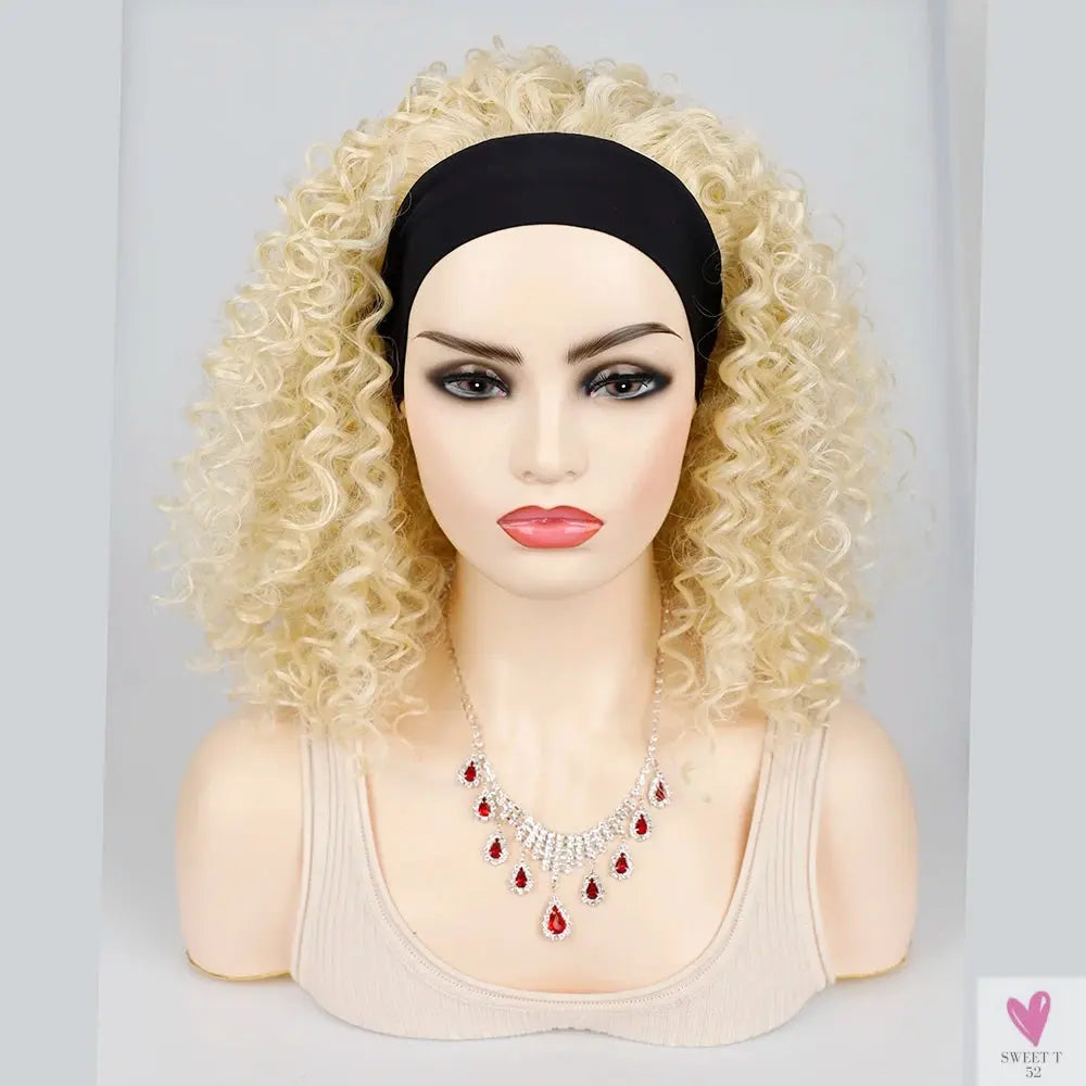 18 Inch Kinky Curly Headband Wig, Ombre Afro Curly Wig with Scarf, Synthetic Fluffy Curly Wigs for Women & Girls-hair accessories-SWEET T 52