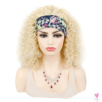 18 Inch Kinky Curly Headband Wig, Ombre Afro Curly Wig with Scarf, Synthetic Fluffy Curly Wigs for Women & Girls-hair accessories-SWEET T 52