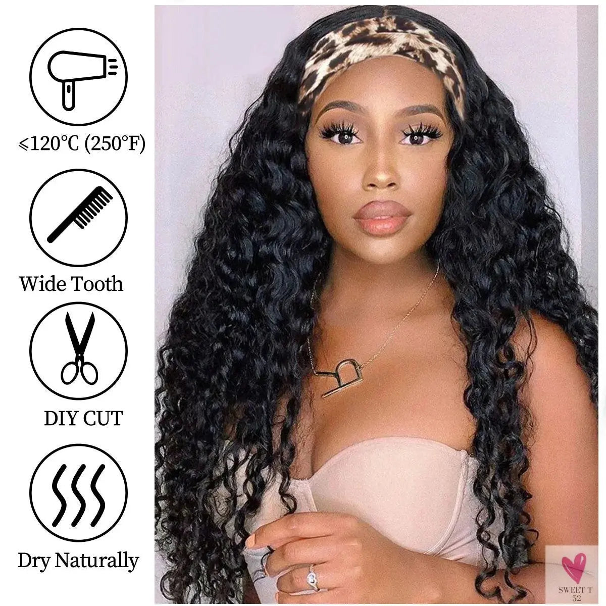 18 Inch Kinky Curly Headband Wig, Ombre Afro Curly Wig with Scarf, Synthetic Fluffy Curly Wigs for Women & Girls-hair accessories-SWEET T 52
