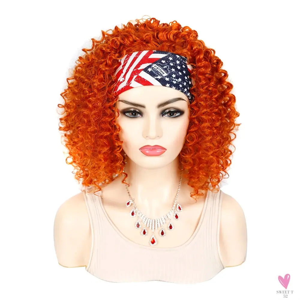 18 Inch Kinky Curly Headband Wig, Ombre Afro Curly Wig with Scarf, Synthetic Fluffy Curly Wigs for Women & Girls-hair accessories-SWEET T 52