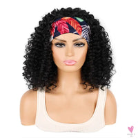 18 Inch Kinky Curly Headband Wig, Ombre Afro Curly Wig with Scarf, Synthetic Fluffy Curly Wigs for Women & Girls-hair accessories-SWEET T 52