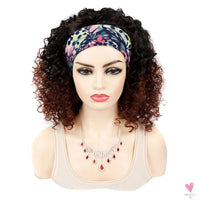 18 Inch Kinky Curly Headband Wig, Ombre Afro Curly Wig with Scarf, Synthetic Fluffy Curly Wigs for Women & Girls-hair accessories-SWEET T 52