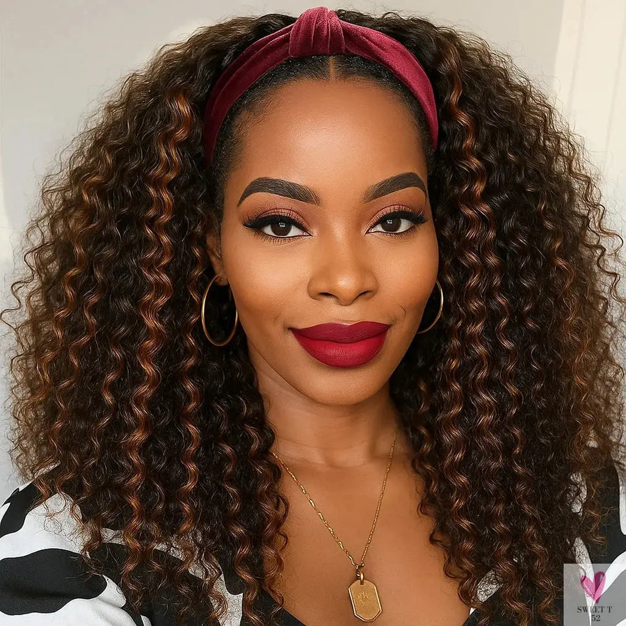 1B/30 Highlight Water Wave Half Wig - Human Hair Seamless Flip Over Wig, Draw-strings Invisi Ombre Brazilian Remy 3/4 Half Wigs Sweet T 52