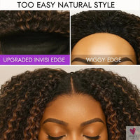 1B/30 Highlight Water Wave Half Wig - Human Hair Seamless Flip Over Wig, Draw-strings Invisi Ombre Brazilian Remy 3/4 Half Wigs Sweet T 52