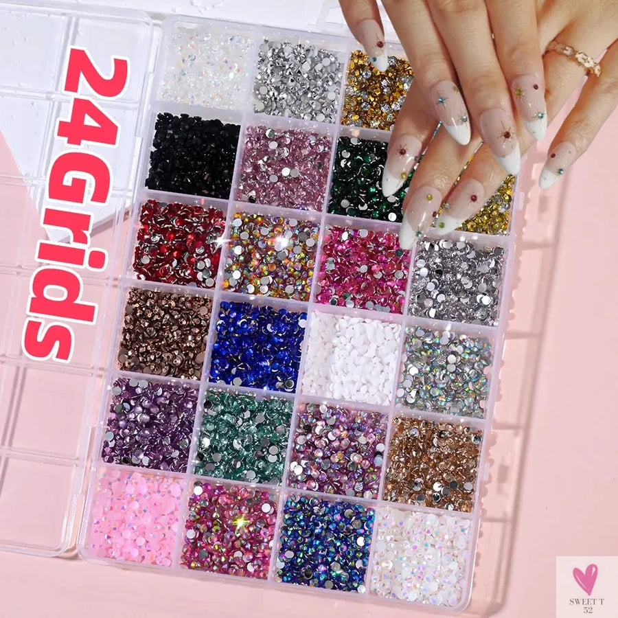 1Box 3D Colorful Round Nail Art Rhinestones Flatback Galss Diamond Gems Jewelry Nails Charms DIY Makeup Manicure Accessories &*1 SWEET T 52