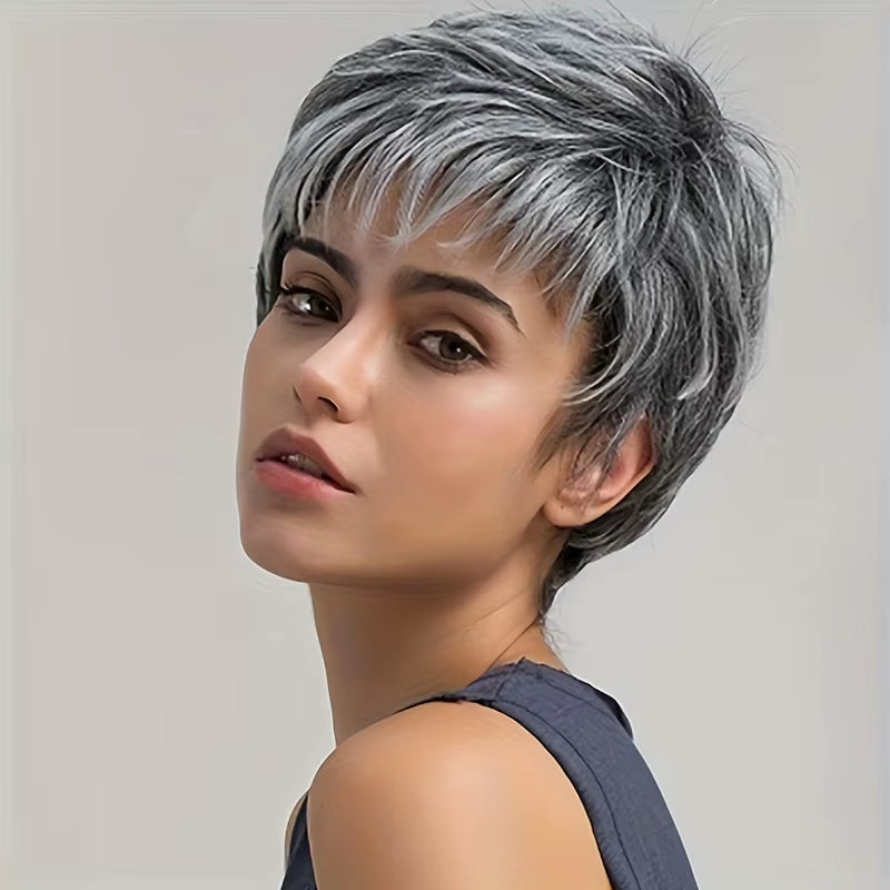 8-Inch Silver-White Wig Suitable for Ladies and Gentlemen, Natural Synthetic Wig, Short Curly Wig Suitable Everyone'S Daily Wear