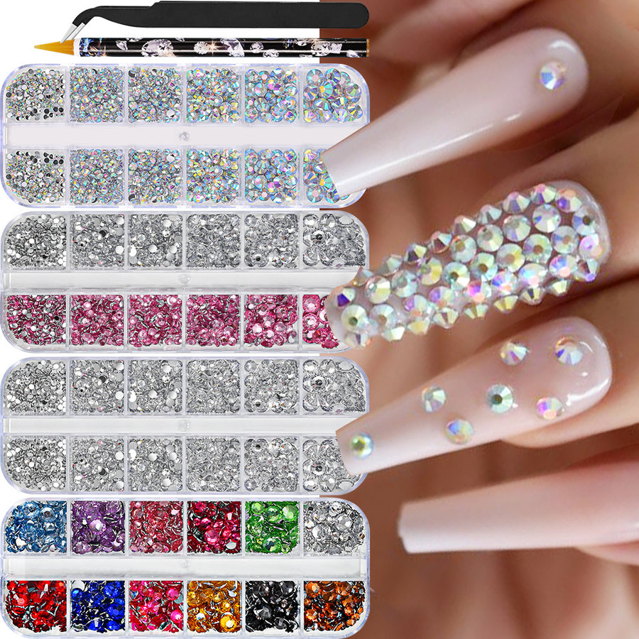 Nail Art Accessories, AB Mixed Color, 12 Grid Strip Box Illusion Nail Accessories