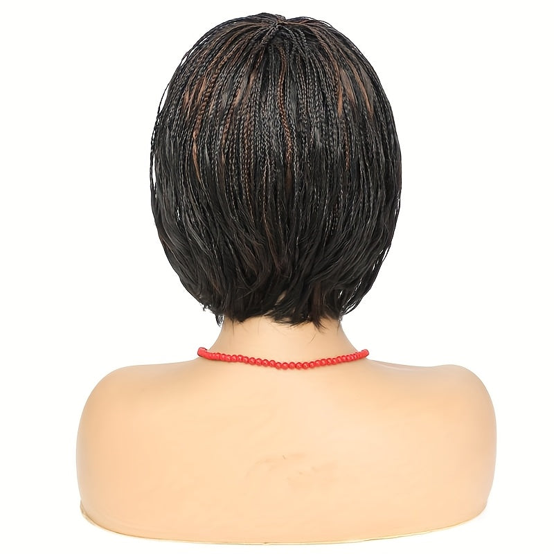 Short Bob Box Braided Wig with Bangs Pixie Cut Side Part Synthetic Heat Resistant Ombre Crochet Braided Wig African Style Cosplay Wig for Women - Summer Hairpiece, Fashion Accessory, Natural Look Hairpiece Sweet T 52