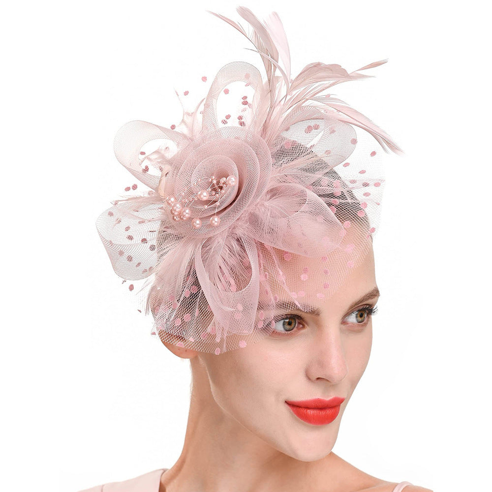 Feather Bride Hair Ornament - Mesh Hat Combination Hairpin
