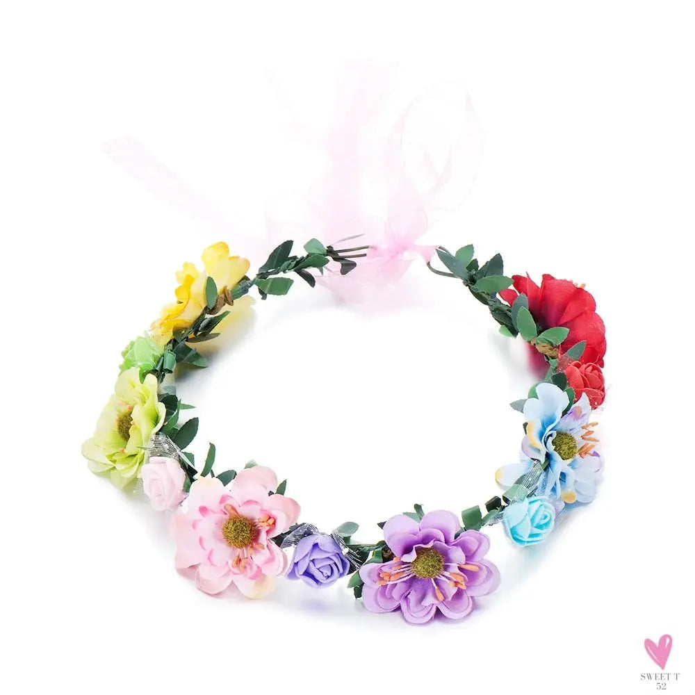1pc Women Floral Wreath Pink Rose Flower Crown Girls Bohemia Garland Headpiece with Adjustable Ribbon Bridal Wedding Accessories SWEET T 52