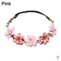 1pc Women Floral Wreath Pink Rose Flower Crown Girls Bohemia Garland Headpiece with Adjustable Ribbon Bridal Wedding Accessories SWEET T 52