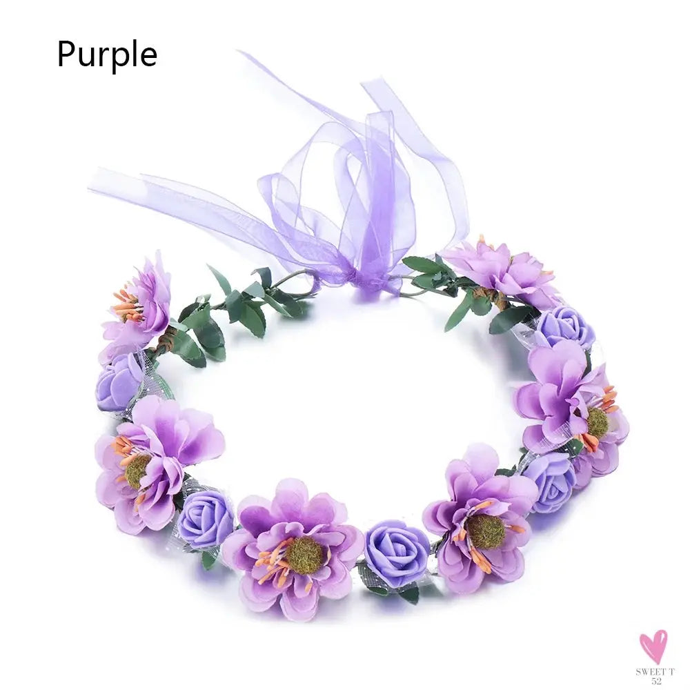 1pc Women Floral Wreath Pink Rose Flower Crown Girls Bohemia Garland Headpiece with Adjustable Ribbon Bridal Wedding Accessories SWEET T 52