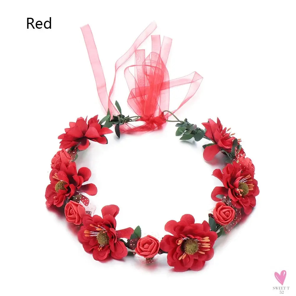 1pc Women Floral Wreath Pink Rose Flower Crown Girls Bohemia Garland Headpiece with Adjustable Ribbon Bridal Wedding Accessories SWEET T 52