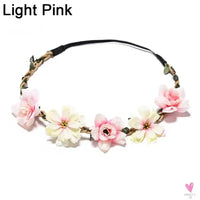 1pc Women Floral Wreath Pink Rose Flower Crown Girls Bohemia Garland Headpiece with Adjustable Ribbon Bridal Wedding Accessories SWEET T 52