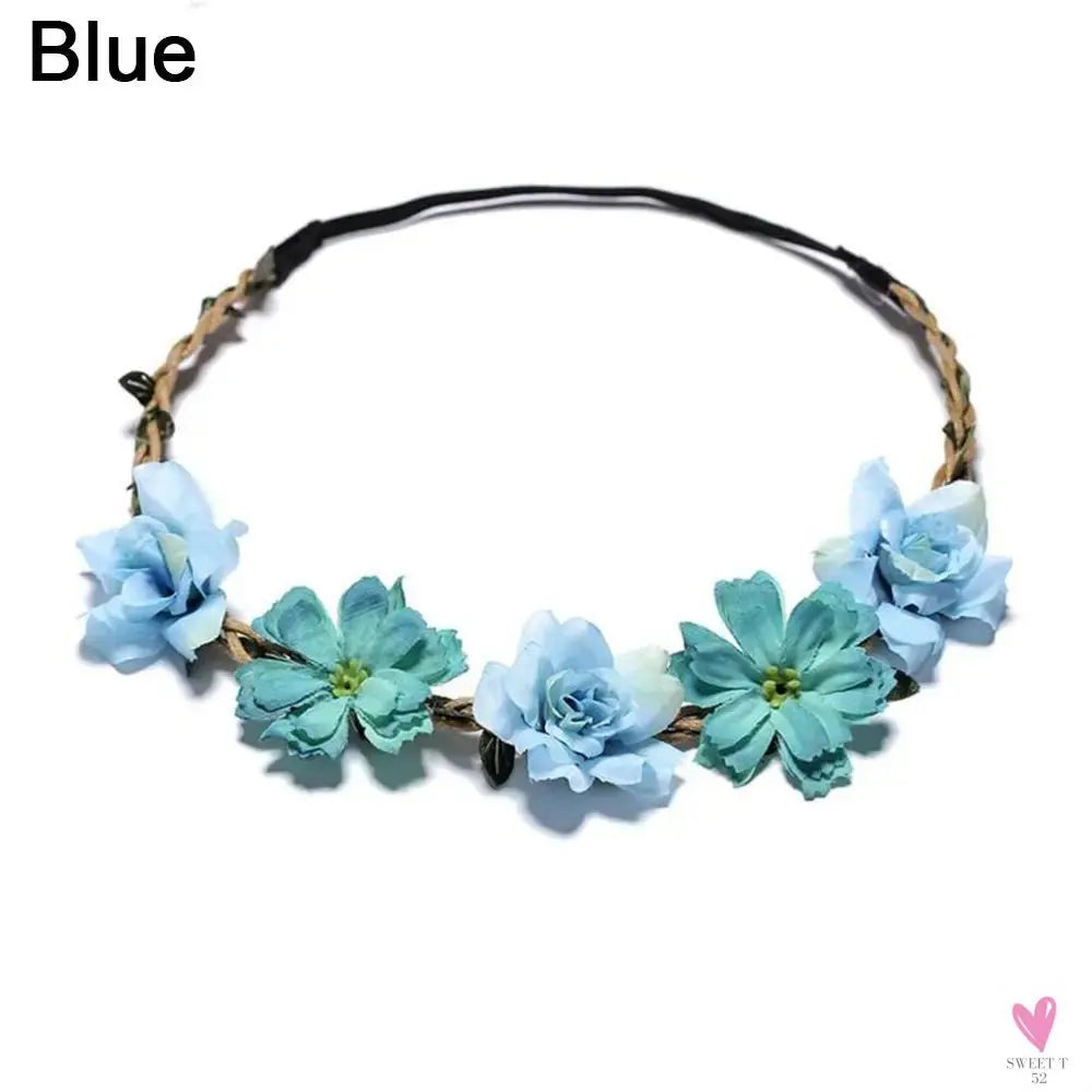 1pc Women Floral Wreath Pink Rose Flower Crown Girls Bohemia Garland Headpiece with Adjustable Ribbon Bridal Wedding Accessories SWEET T 52