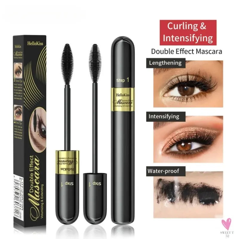 2 in 1 4-D Silk Fiber Eyelashes, Lengthening Mascara, Waterproof Long Lasting Lash Color, 4-D Mascara Sweet T 52