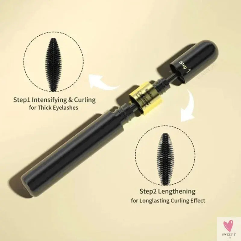 2 in 1 4-D Silk Fiber Eyelashes, Lengthening Mascara, Waterproof Long Lasting Lash Color, 4-D Mascara Sweet T 52