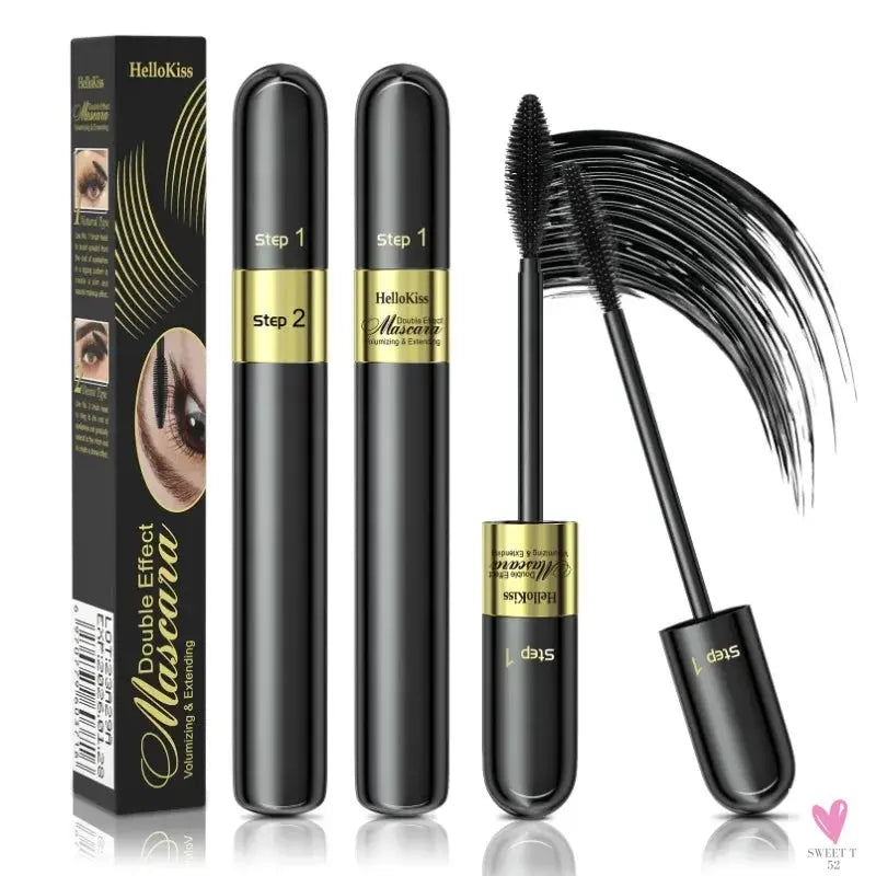 2 in 1 4-D Silk Fiber Eyelashes, Lengthening Mascara, Waterproof Long Lasting Lash Color, 4-D Mascara Sweet T 52