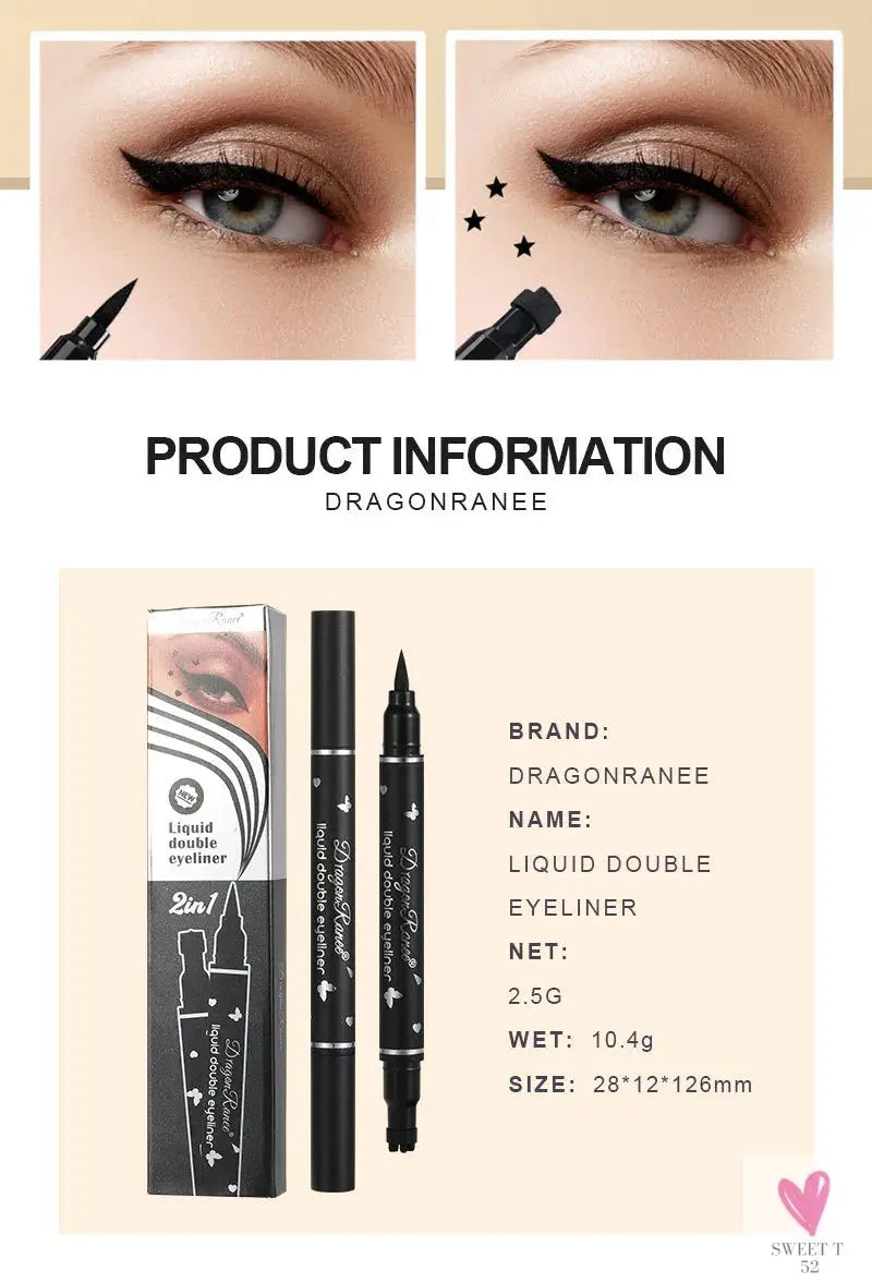 2 in 1 Butterfly Seal Eyeliner Pen, Star/Moon Stamp, Long-Lasting Waterproof Black Liquid Eye Liner Pencil, Unisex SWEET T 52