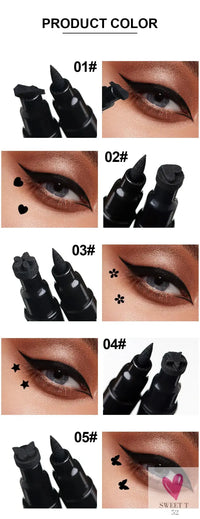 2 in 1 Butterfly Seal Eyeliner Pen, Star/Moon Stamp, Long-Lasting Waterproof Black Liquid Eye Liner Pencil, Unisex SWEET T 52