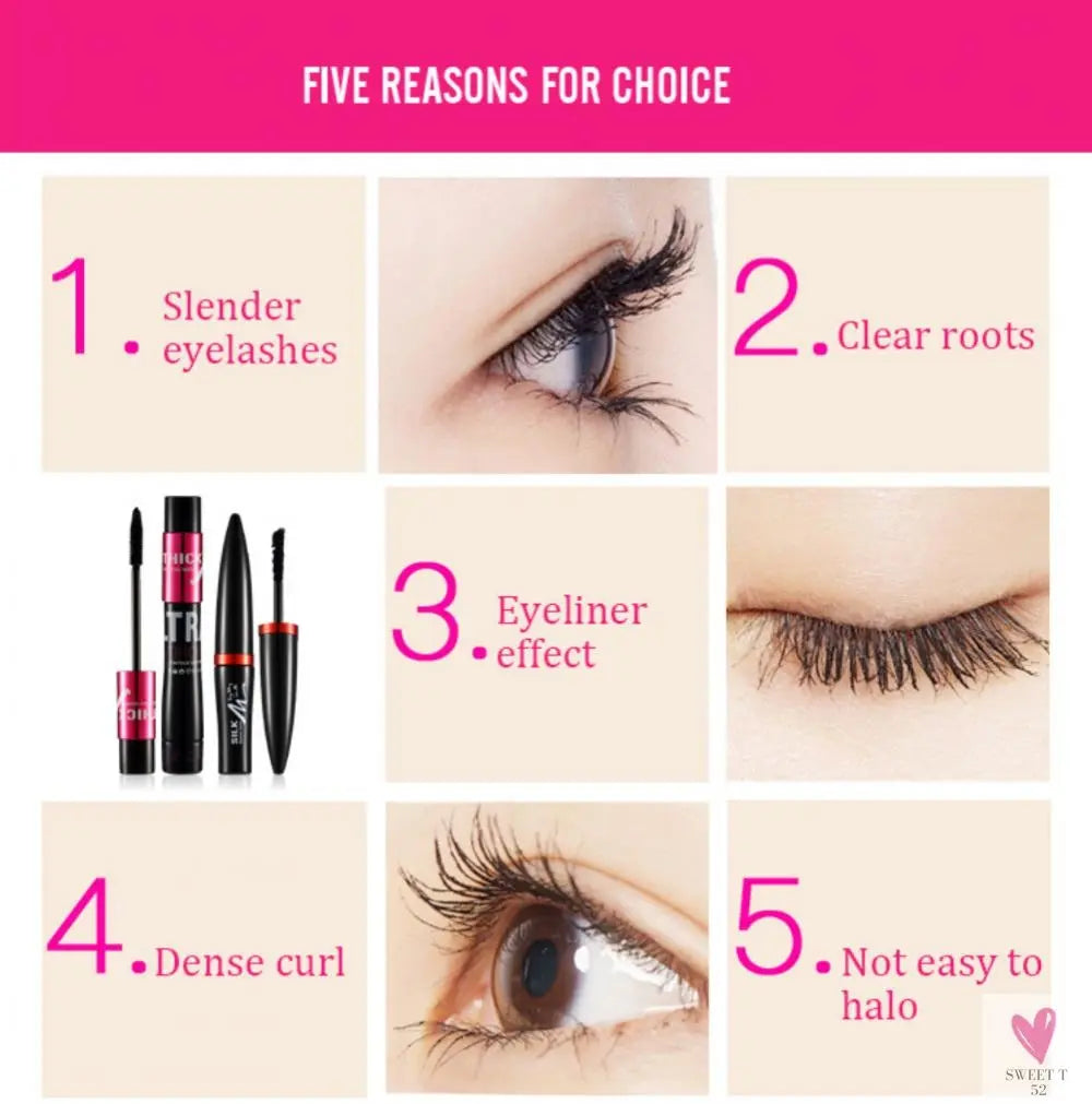 2 in 1 Waterproof Mascara - 4D Silk Fiber Eyelash Lengthening, Natural Eye Lashes for Women and Girls
