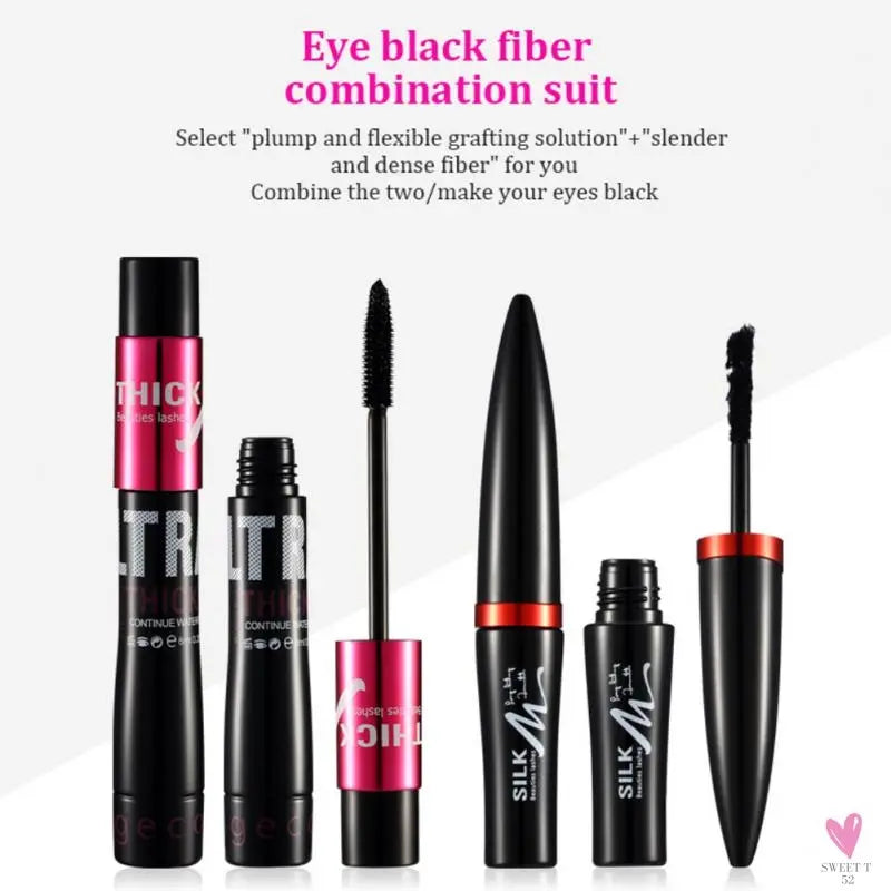 2 in 1 Waterproof Mascara - 4D Silk Fiber Eyelash Lengthening, Natural Eye Lashes for Women and Girls