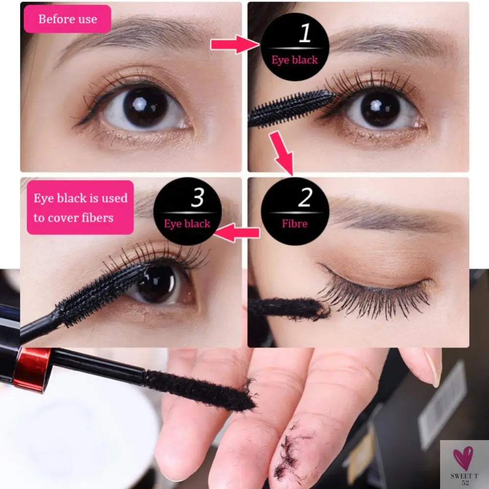 2 in 1 Waterproof Mascara - 4D Silk Fiber Eyelash Lengthening, Natural Eye Lashes for Women and Girls